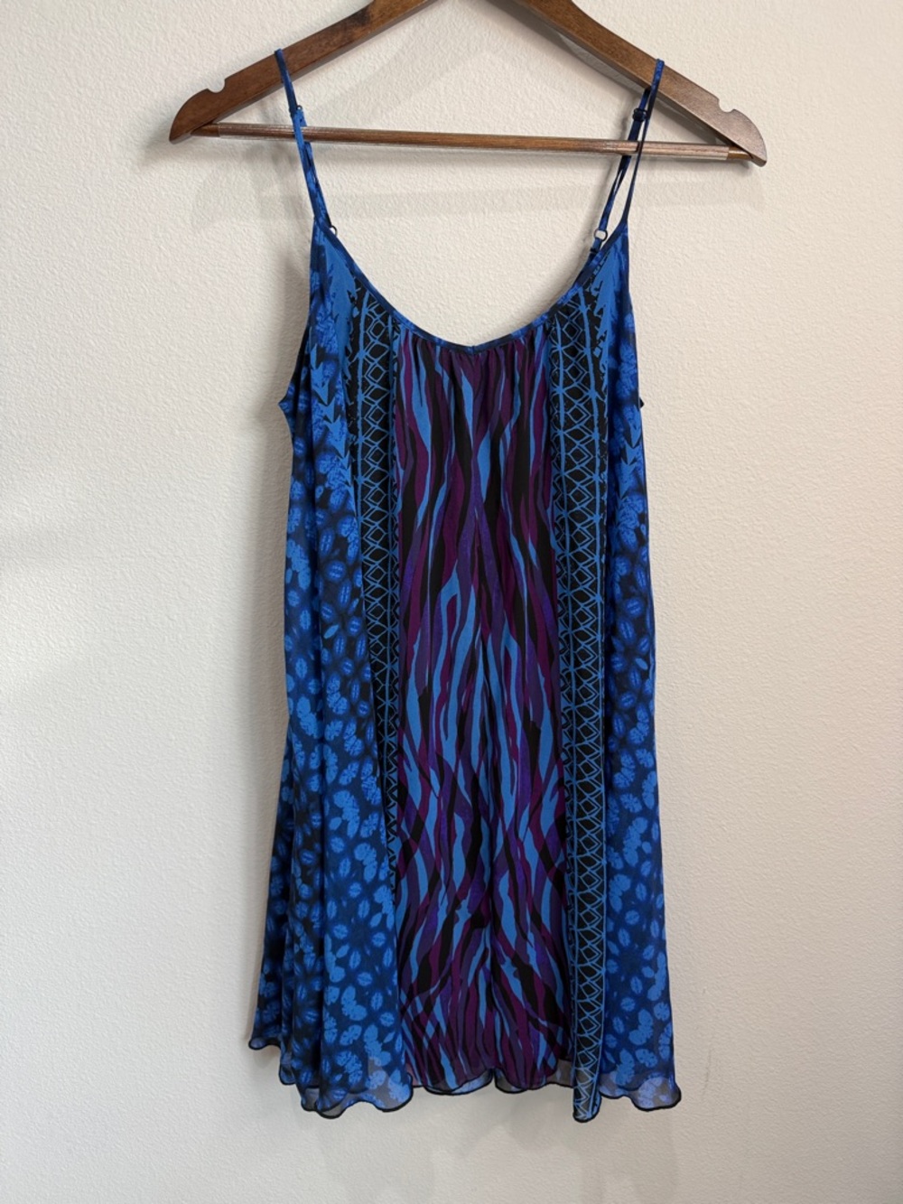 Express Blue Print Lined Flowy Tank Dress Size S